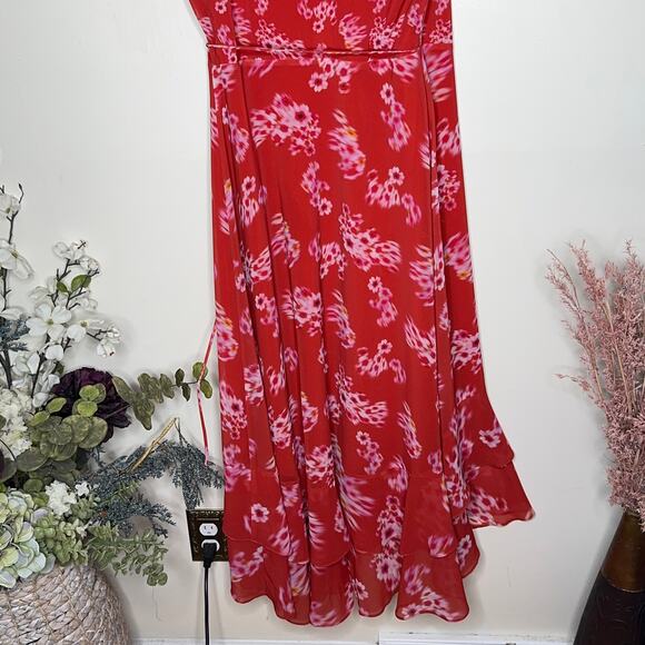 ALL SAINTS Dela Jasmine Print Wrap Maxi Dress Red Floral Sz 4 {3Q3} - Picture 5 of 7